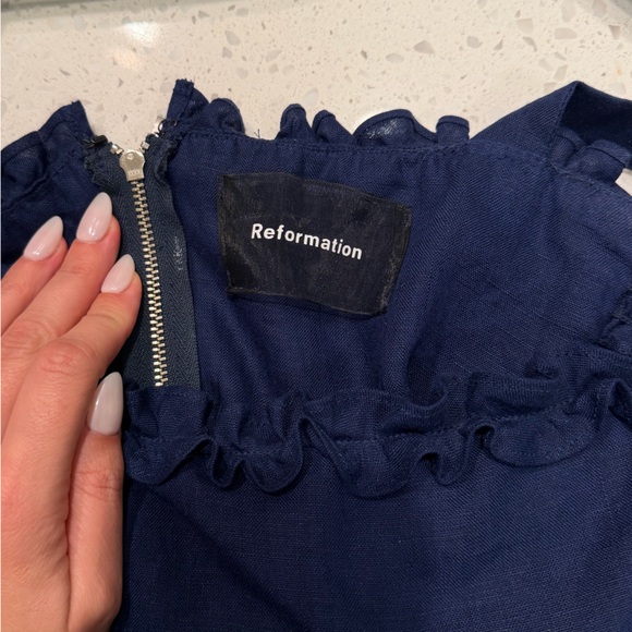 Reformation Navy Blue Ruffled Mini Dress - Picture 6 of 7